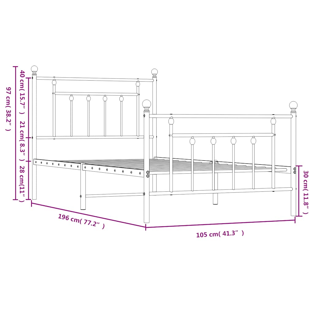 Bed Frame | White | Powder-Coated Steel | Single | Bed Frame