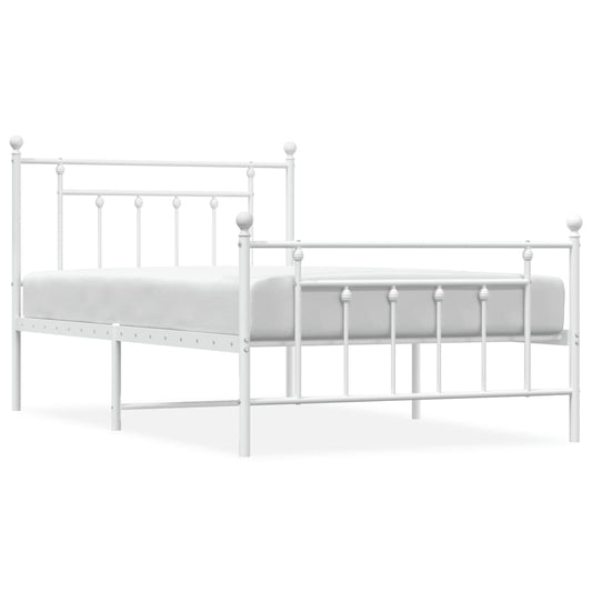 Metal Bed Frame without Mattress with Footboard White 107x203cm
