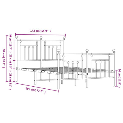Metal Bed Frame without Mattress with Footboard White 135x190cm