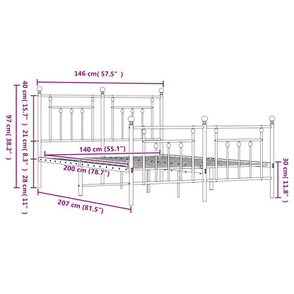 Bed Frame | White | Steel | Double | Durable | Bed Frame | Rectangular