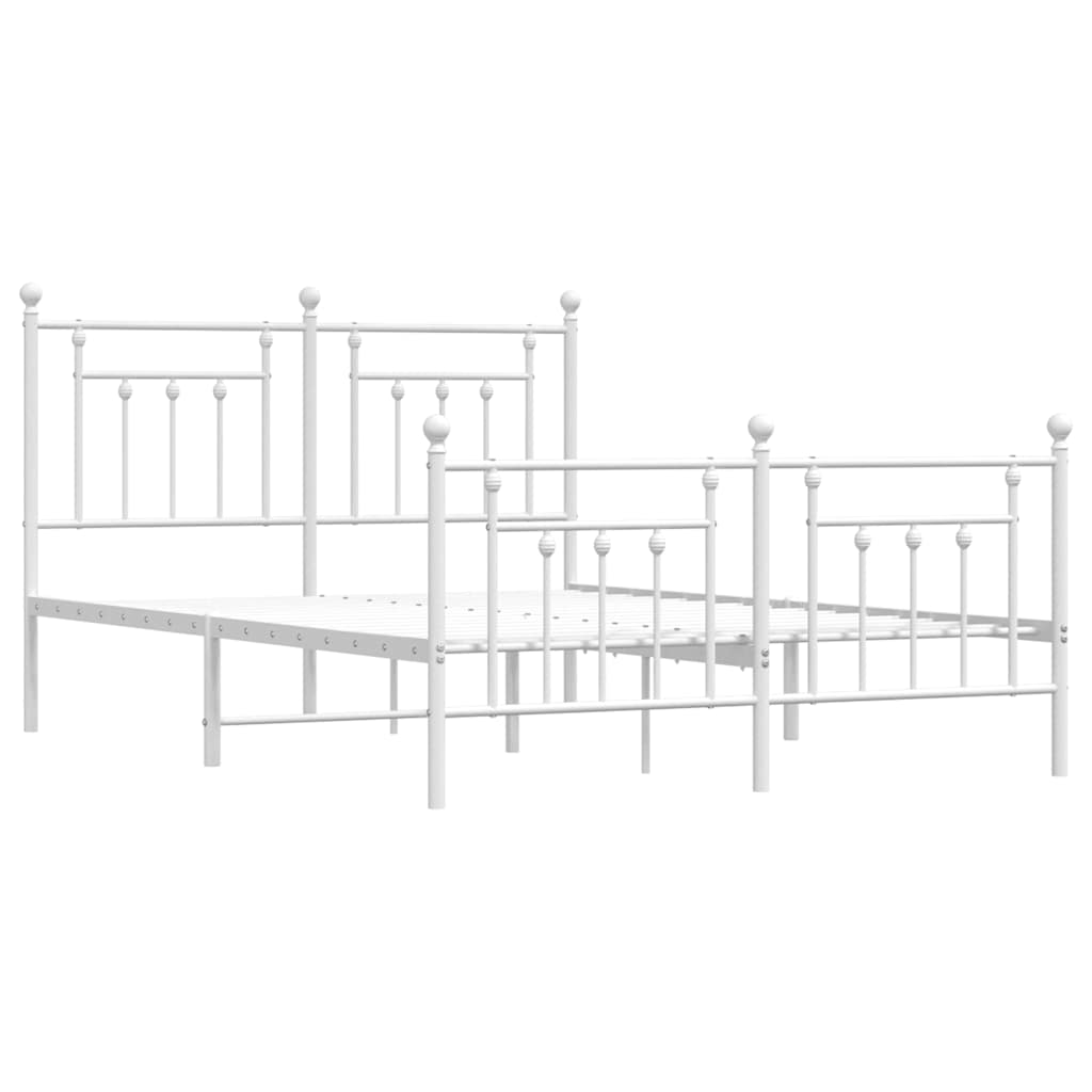 Metal Bed Frame without Mattress with Footboard White 150x200cm