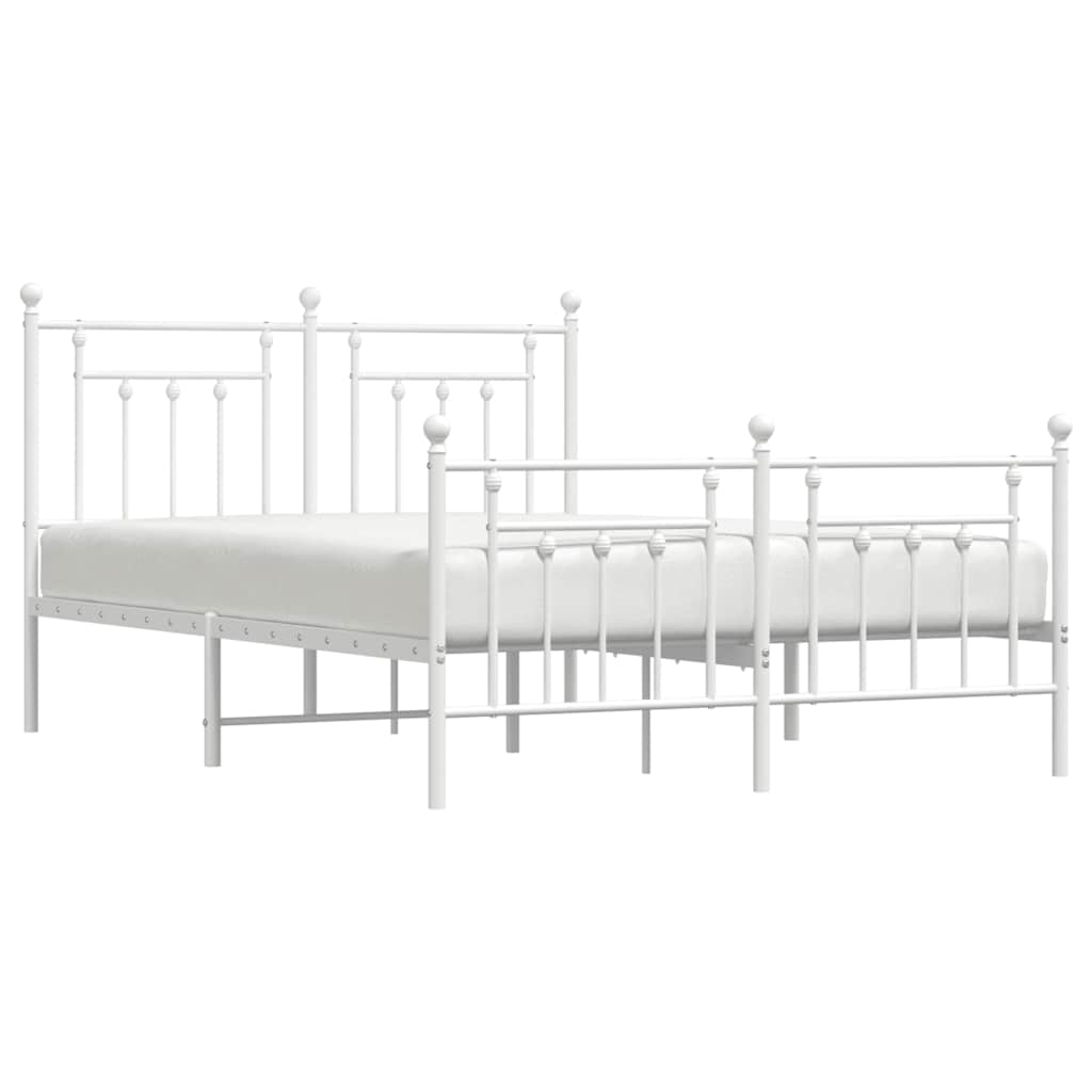 Metal Bed Frame without Mattress with Footboard White 150x200cm