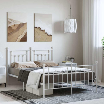 Metal Bed Frame without Mattress with Footboard White 150x200cm