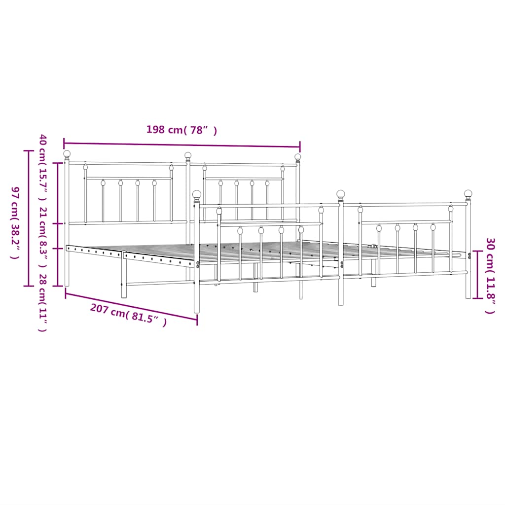 Bed Frame | White | Powder-Coated Steel | 193 x 203 cm | Industrial