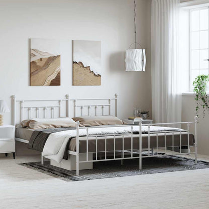 Bed Frame | White | Powder-Coated Steel | 193 x 203 cm | Industrial