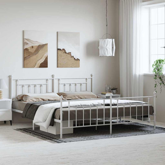 Bed Frame | White | Powder-Coated Steel | 193 x 203 cm | Industrial