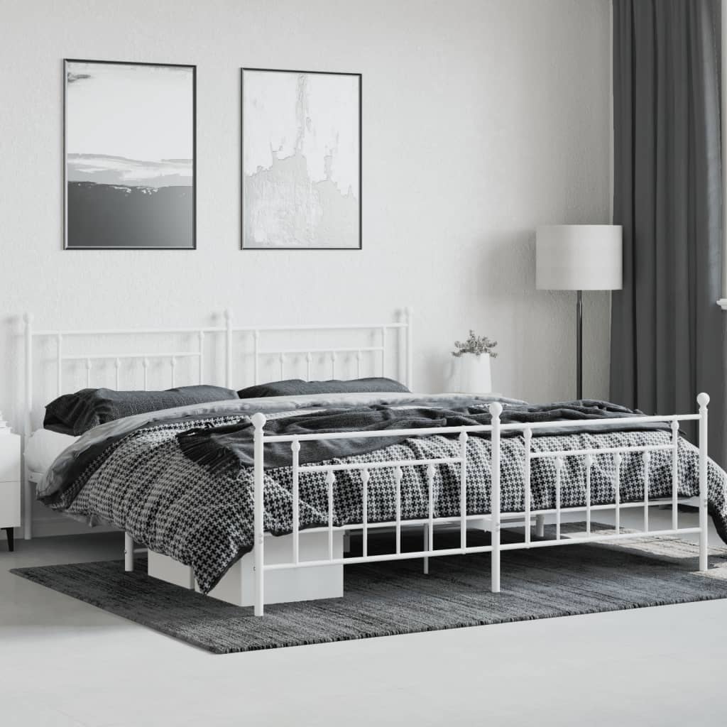 Bed Frame | White | Powder-Coated Steel | Double | Industrial | Bed Frame