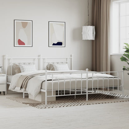 Bed Frame | White | Powder-Coated Steel | Double | Industrial | Bed Frame