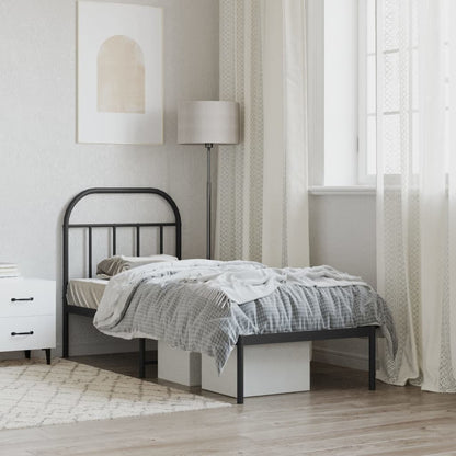 Metal Bed Frame without Mattress with Headboard Black 75x190cm