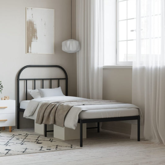 Metal Bed Frame without Mattress with Headboard Black 90x190cm