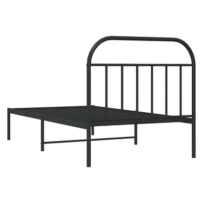 Metal Bed Frame without Mattress with Headboard Black 100x190cm