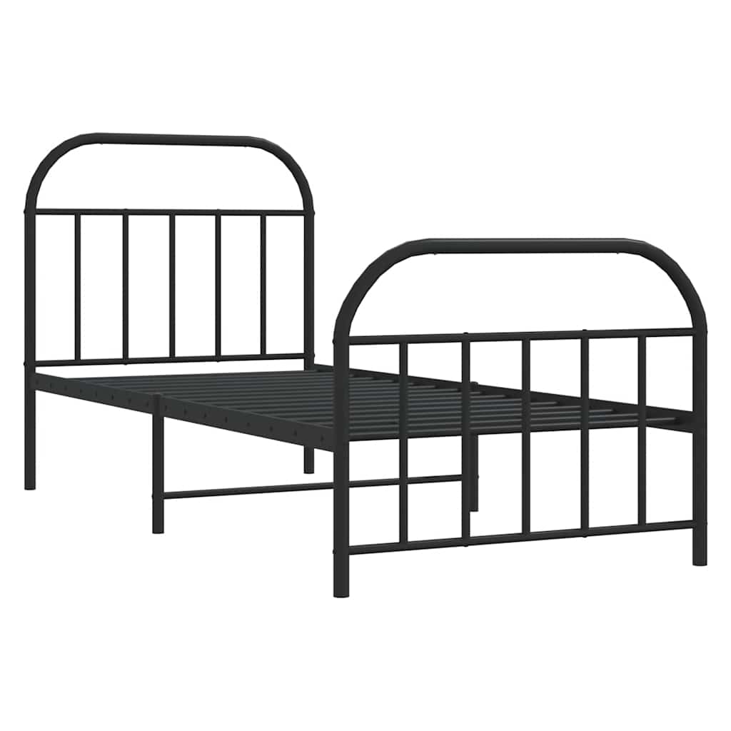 Metal Bed Frame without Mattress with Footboard Black 90x190cm
