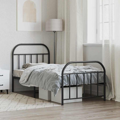 Metal Bed Frame without Mattress with Footboard Black 90x190cm