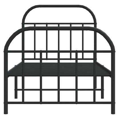 Metal Bed Frame without Mattress with Footboard Black 90x190cm