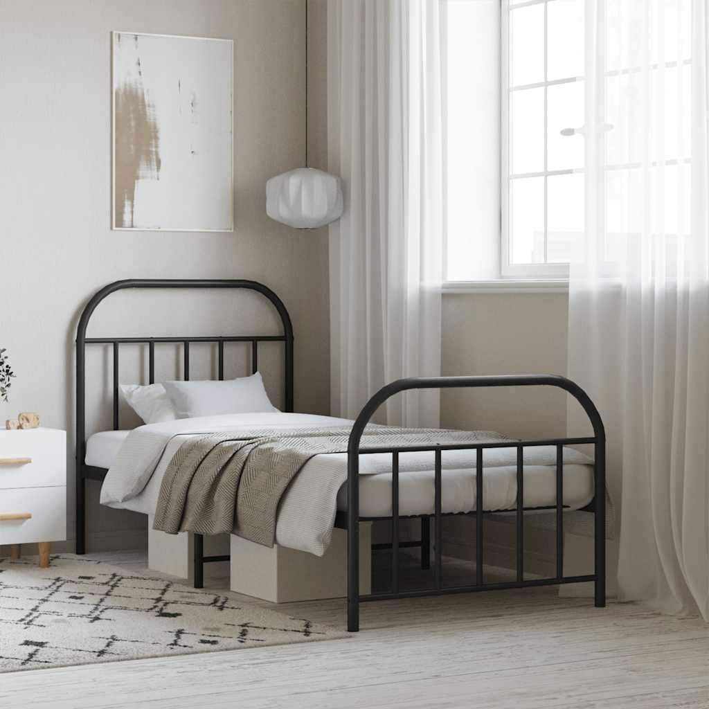 Metal Bed Frame without Mattress with Footboard Black 90x190cm