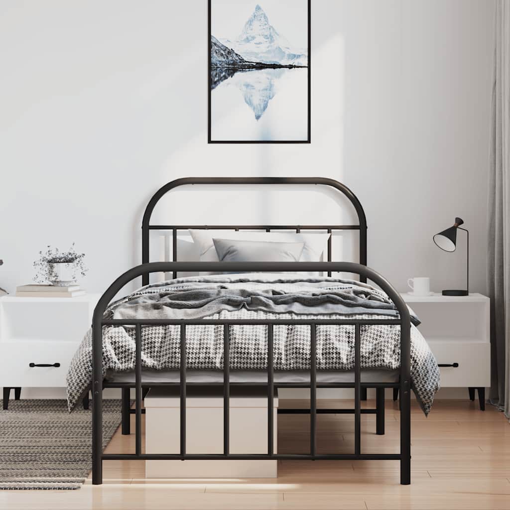 Metal Bed Frame without Mattress with Footboard Black 100x200cm