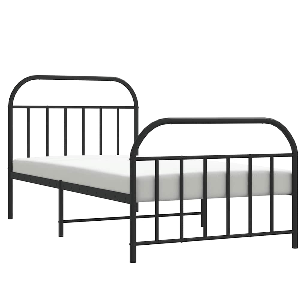 Metal Bed Frame without Mattress with Footboard Black 100x200cm