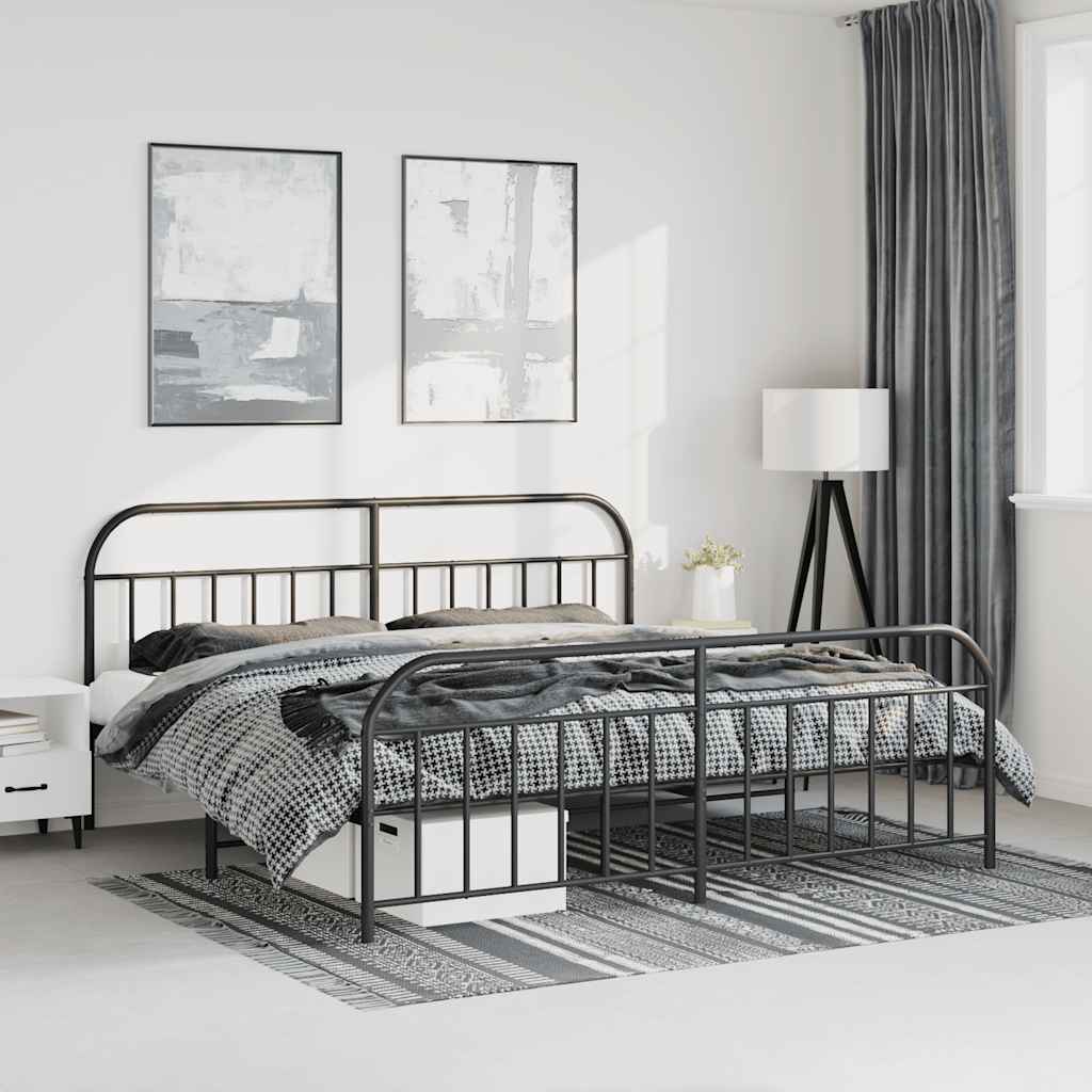 Bed Frame | Black | Powder-Coated Steel | Large | Bed Frame | Rectangular