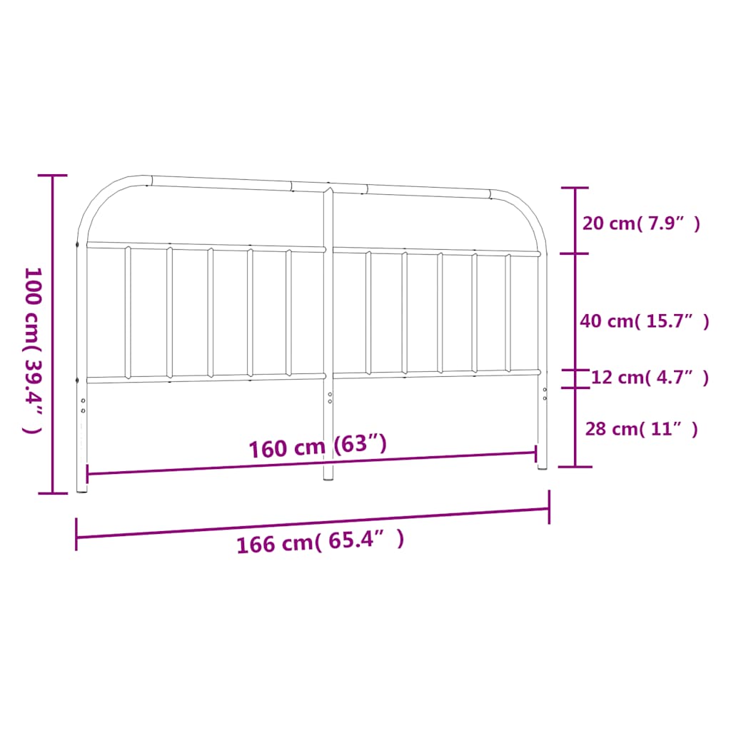 Headboard | Black | Powder-Coated Steel | Double |  Sleek  | Headboard