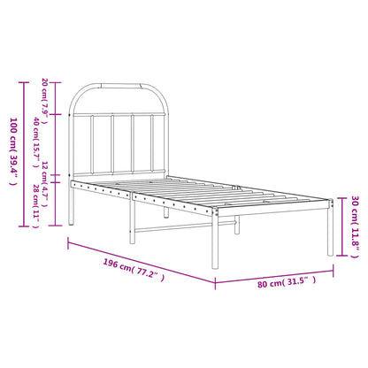 Metal Bed Frame without Mattress with Headboard White 75x190cm