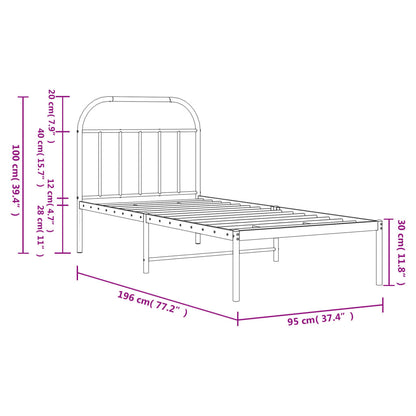 Metal Bed Frame without Mattress with Headboard White 90x190cm