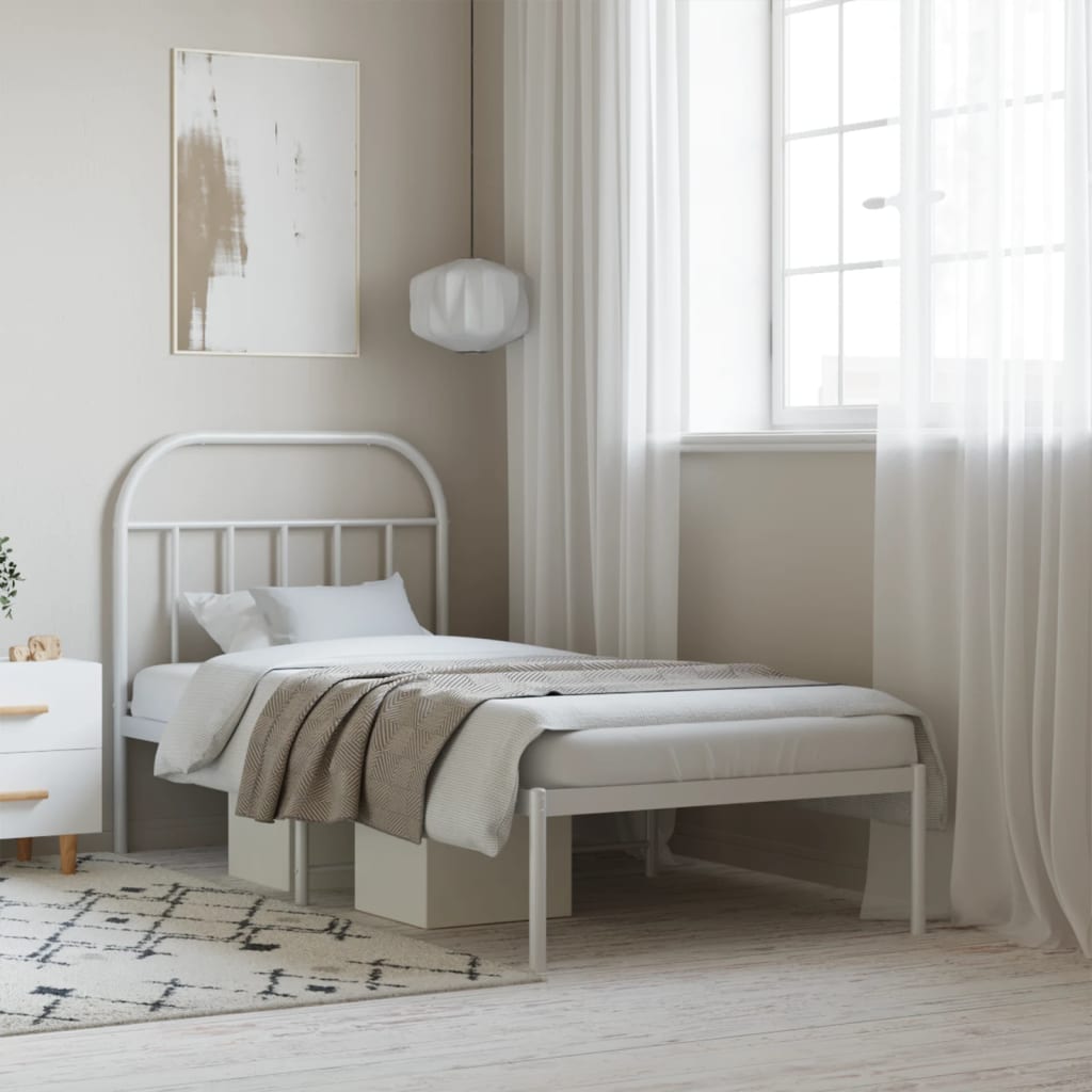 Metal Bed Frame without Mattress with Headboard White 90x190cm