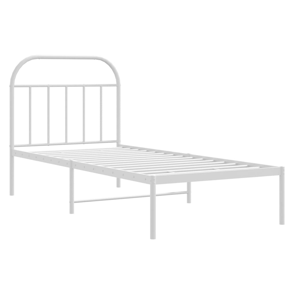 Metal Bed Frame without Mattress with Headboard White 90x200cm