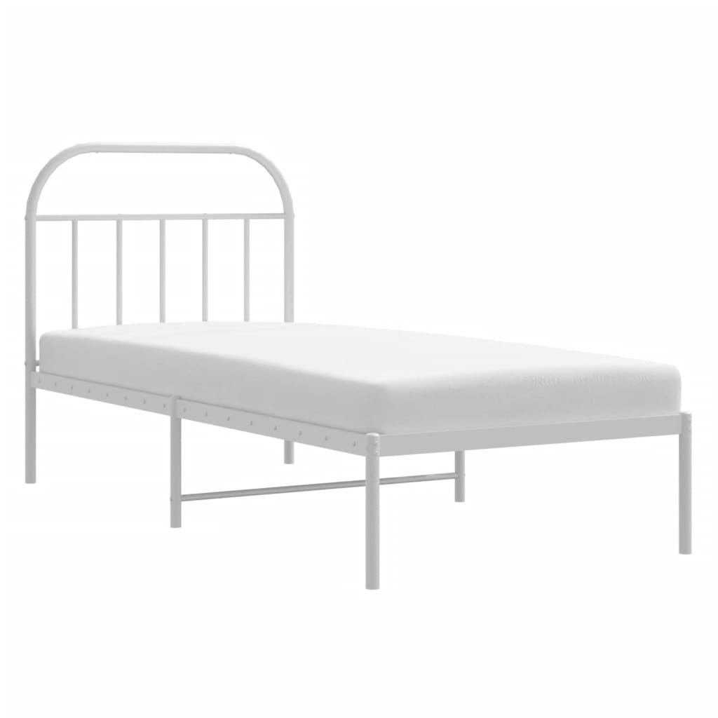 Metal Bed Frame without Mattress with Headboard White 90x200cm