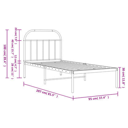Metal Bed Frame without Mattress with Headboard White 90x200cm