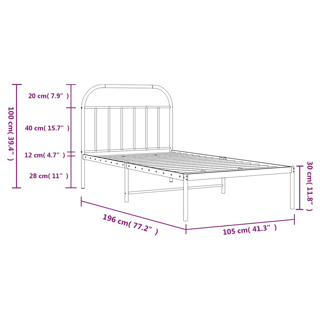 Bed Frame | White | Powder-Coated Steel | Single |  Sturdy | Bed Frame