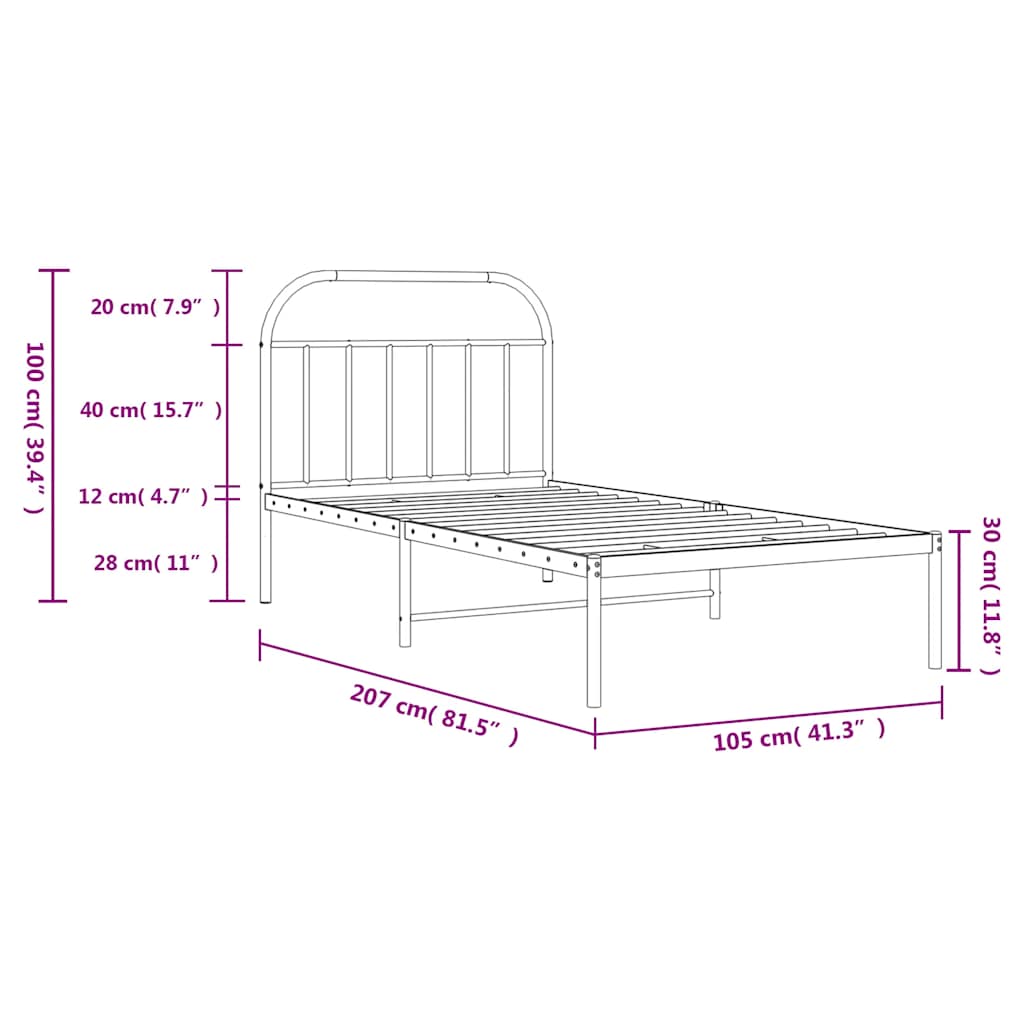 Bed Frame | White | Powder-Coated Steel | Single | Bed Frame