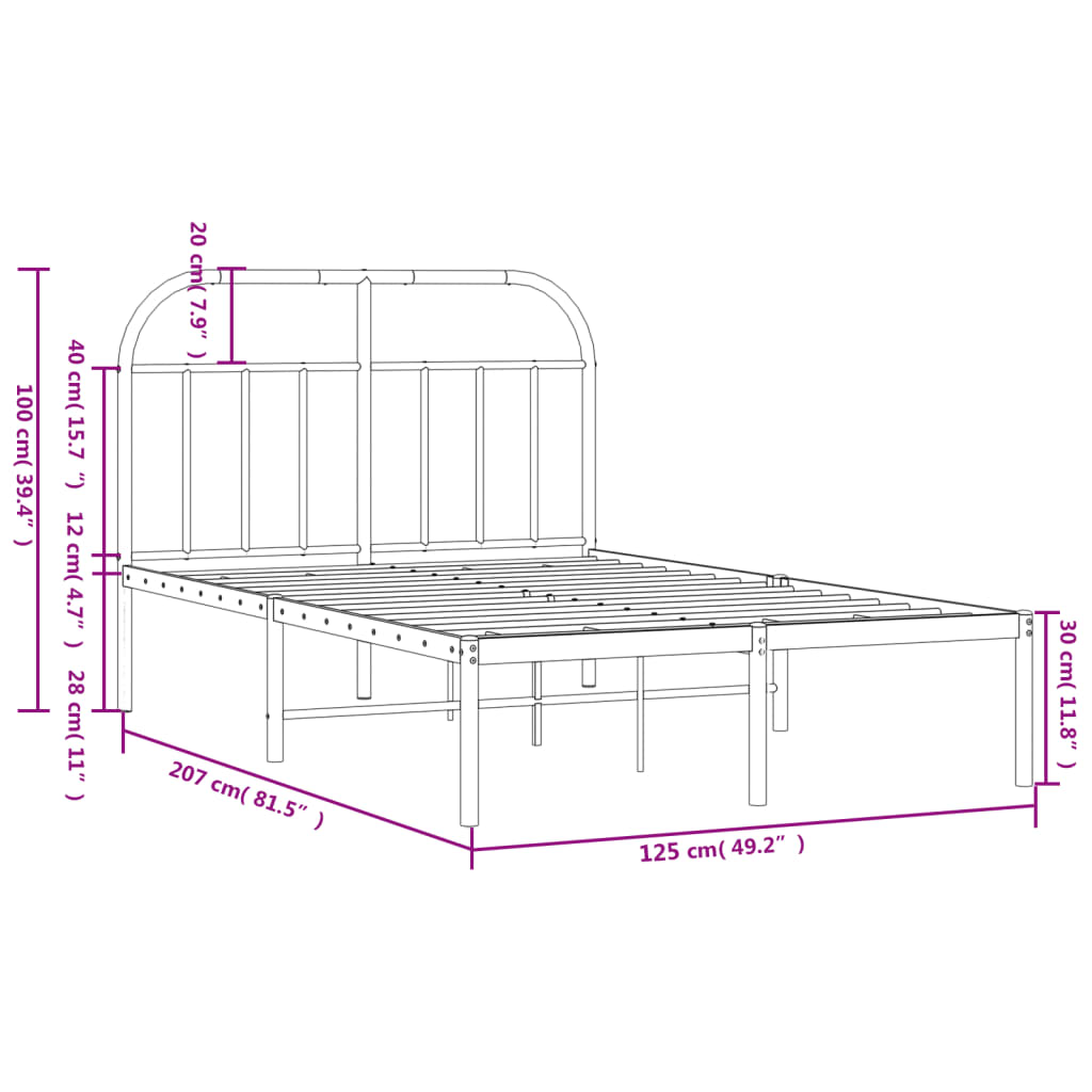 Bed Frame | White | Powder-coated Steel | Double | Bed Frame