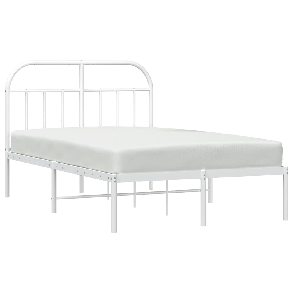 Metal Bed Frame without Mattress with Headboard White 135x190cm