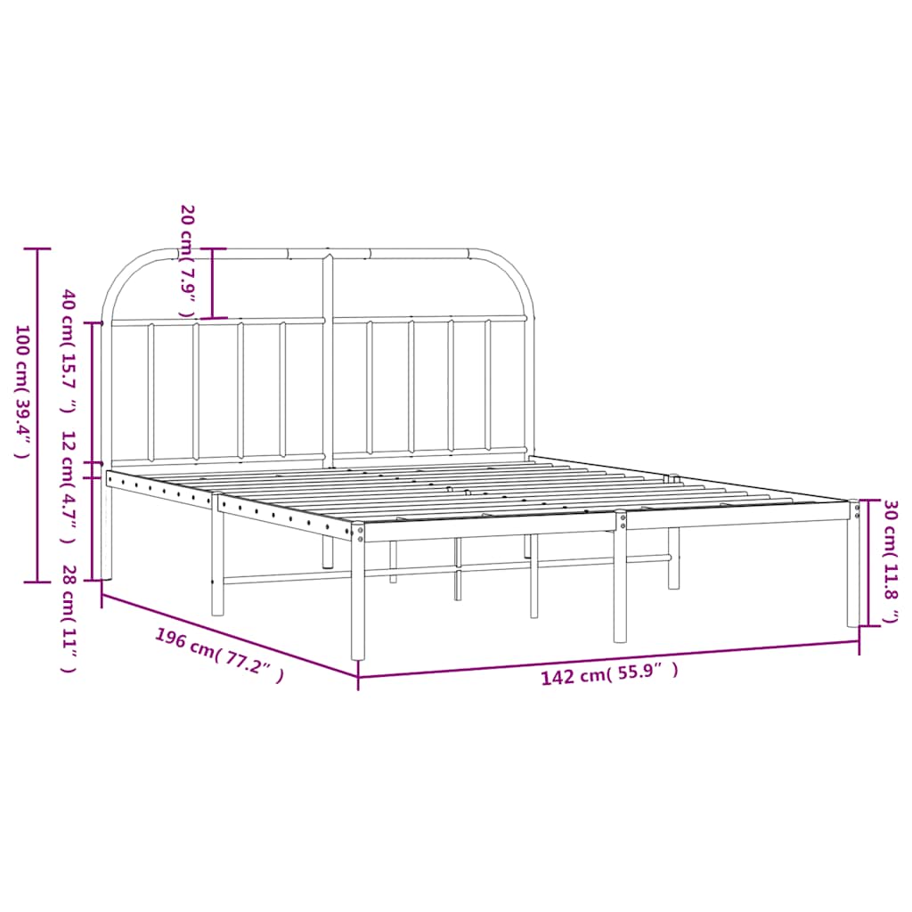 Metal Bed Frame without Mattress with Headboard White 135x190cm