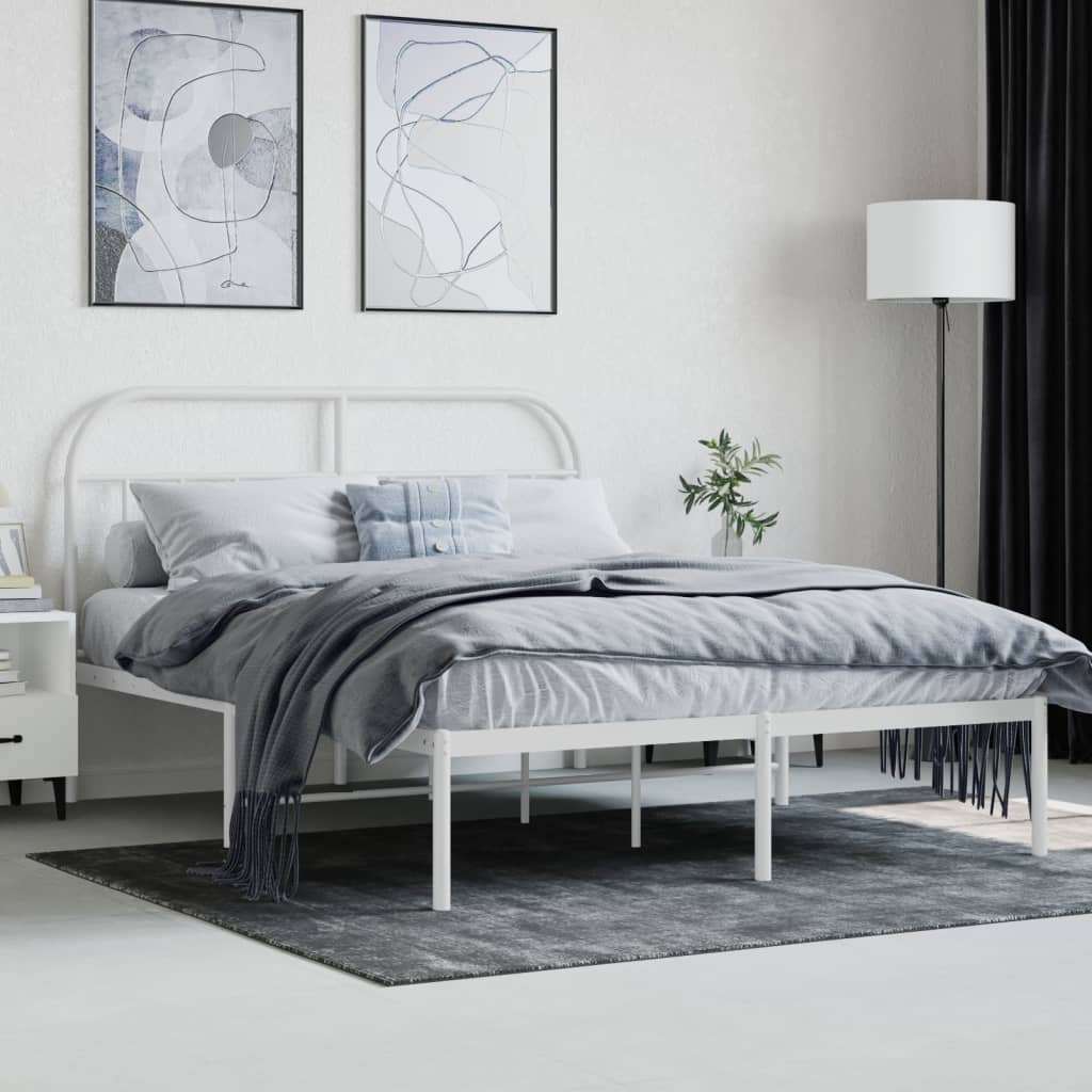 Bed Frame | White | Powder-Coated Steel | 140x200 cm | Tough | Bed Frame