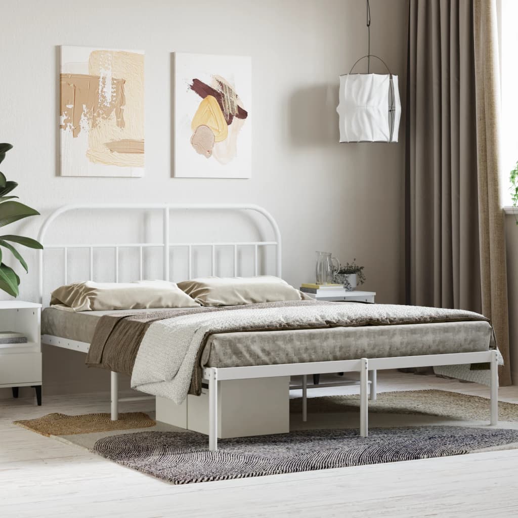 Bed Frame | White | Powder-Coated Steel | 140x200 cm | Tough | Bed Frame