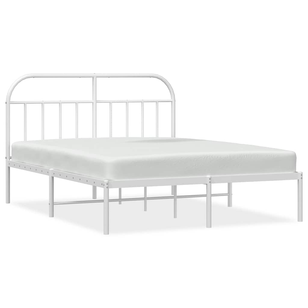 Metal Bed Frame without Mattress with Headboard White 150x200cm