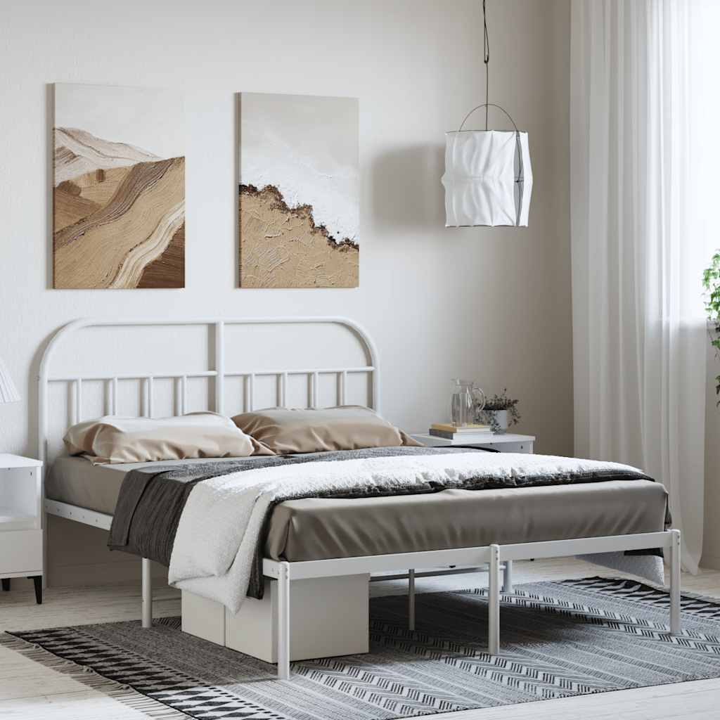 Metal Bed Frame without Mattress with Headboard White 150x200cm