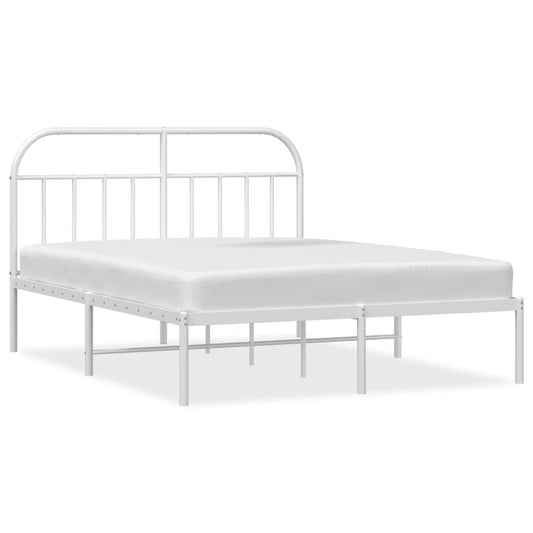 Metal Bed Frame without Mattress with Headboard White 180x200cm
