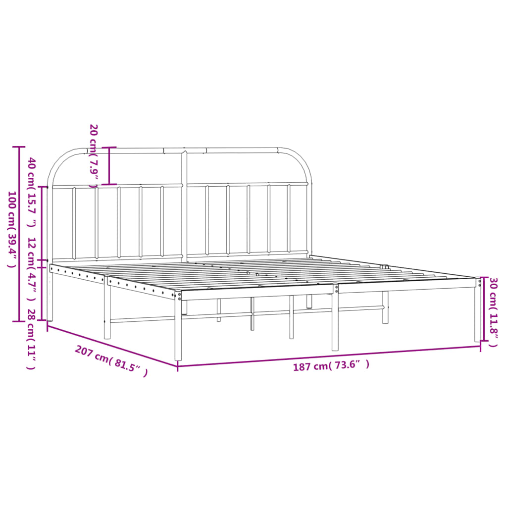 Metal Bed Frame without Mattress with Headboard White 180x200cm