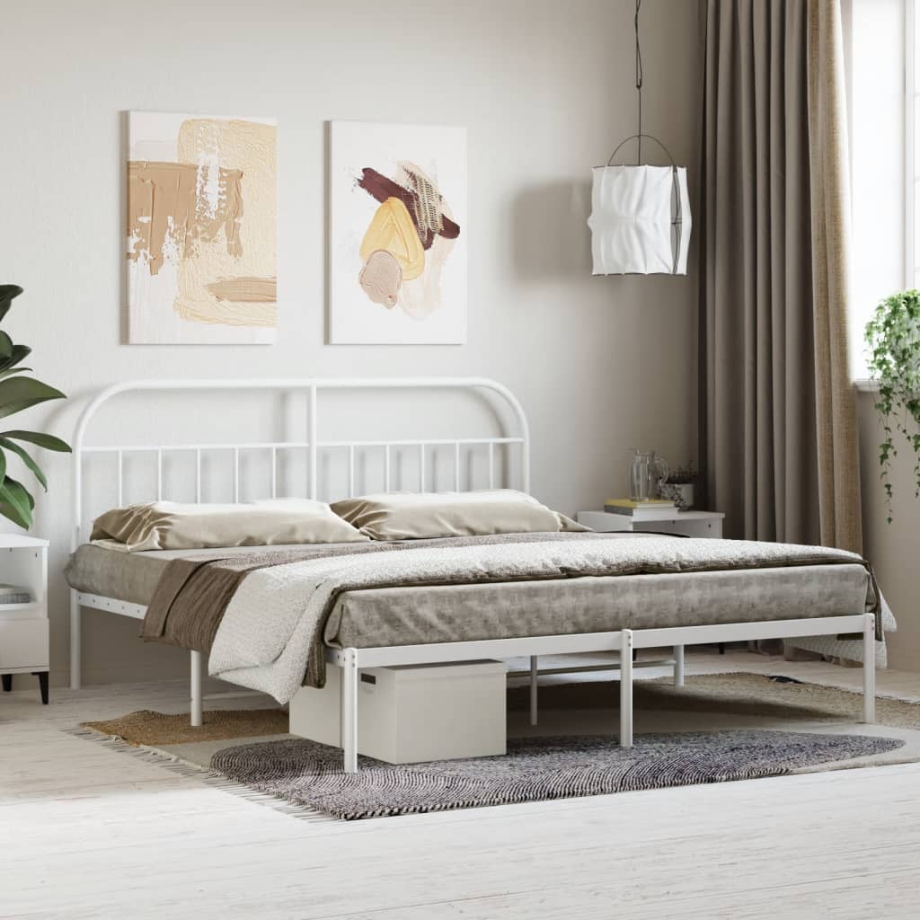 Metal Bed Frame without Mattress with Headboard White 180x200cm