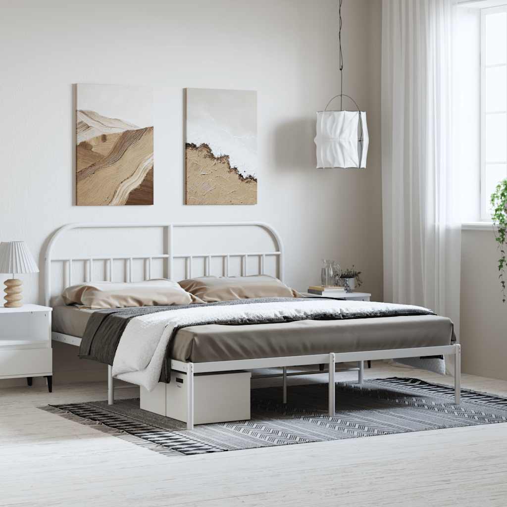 Bed Frame | White | Powder-Coated Steel | Double | Bed Frame