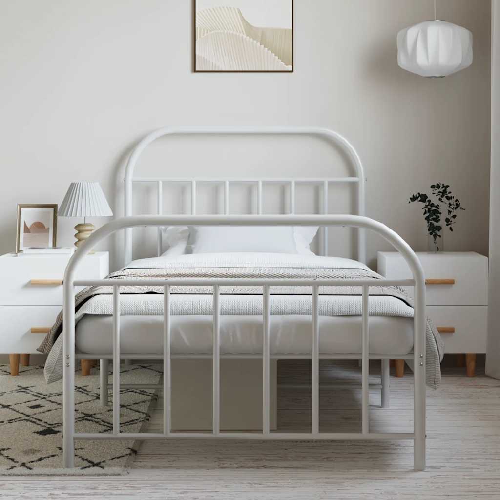 Bed Frame | White | Steel | Single | Bed Frame | Rectangular |  Durable