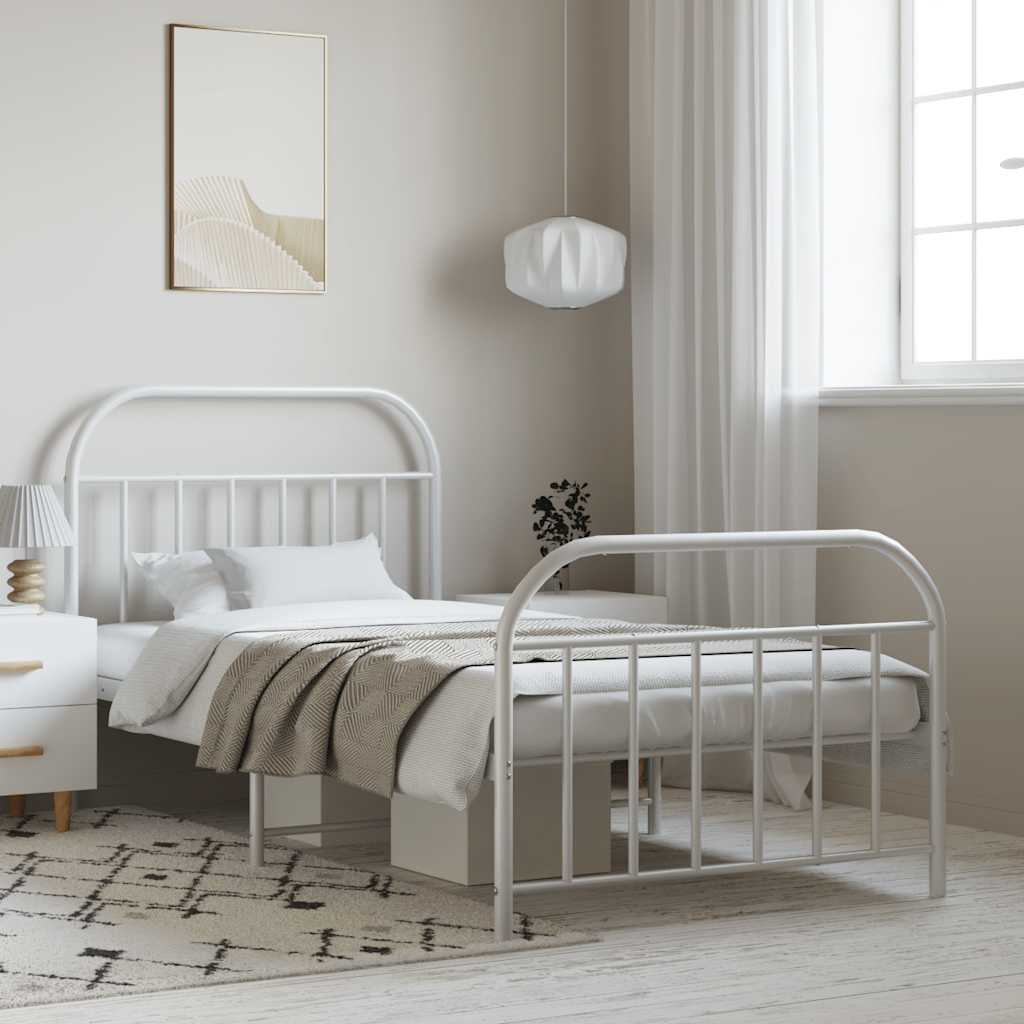 Bed Frame | White | Steel | Single | Bed Frame | Rectangular |  Durable