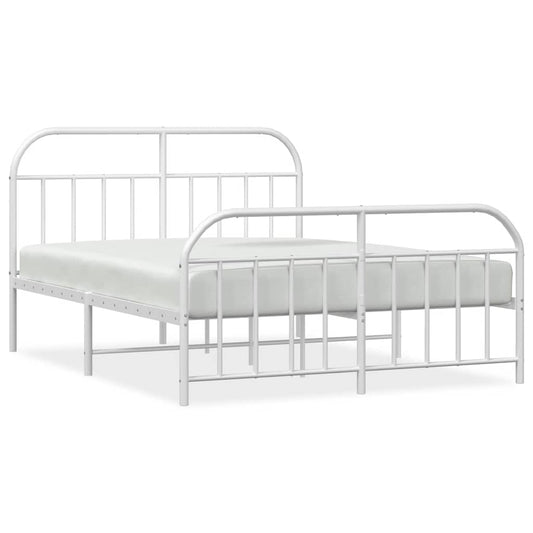 Metal Bed Frame without Mattress with Footboard White 135x190cm