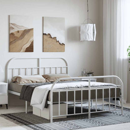 Metal Bed Frame without Mattress with Footboard White 135x190cm