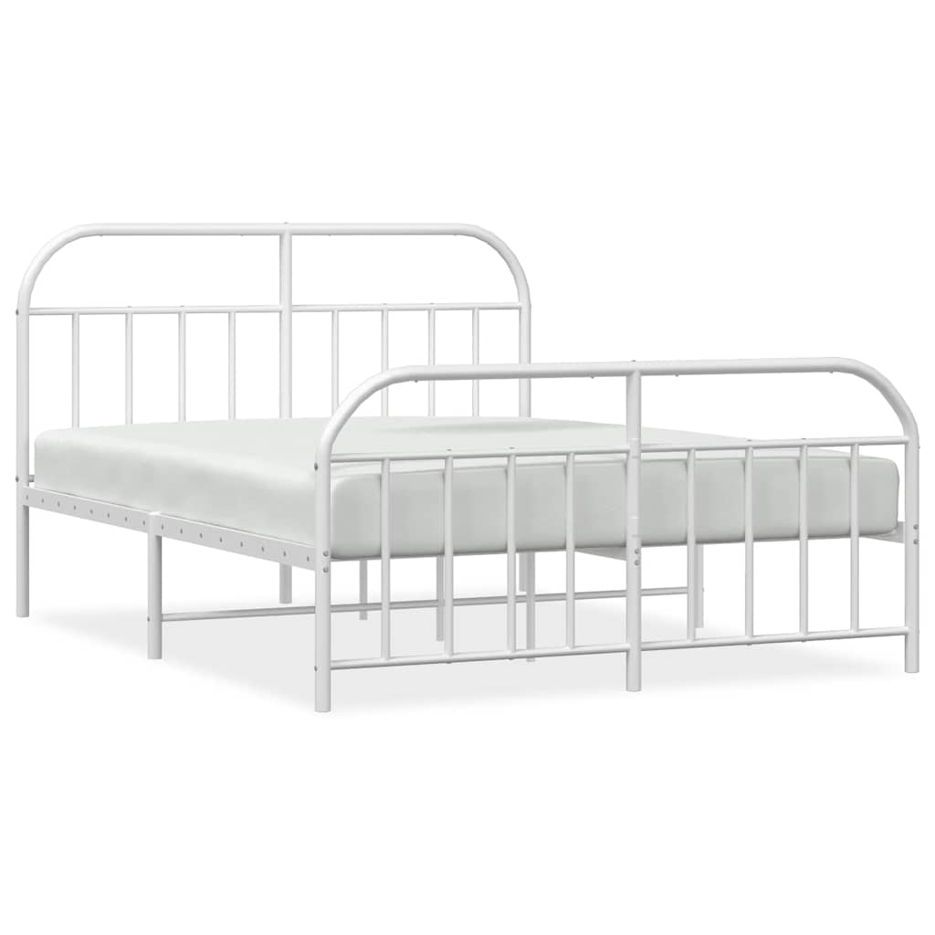 Metal Bed Frame without Mattress with Footboard White 150x200cm