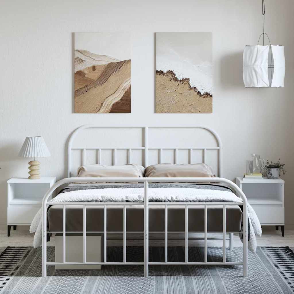 Metal Bed Frame without Mattress with Footboard White 150x200cm