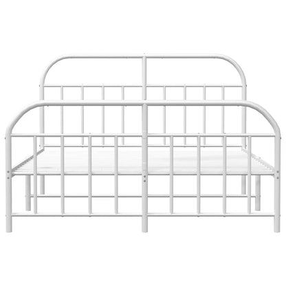 Metal Bed Frame without Mattress with Footboard White 150x200cm