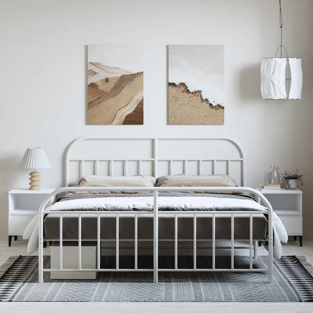 Metal Bed Frame without Mattress with Footboard White 183x213cm